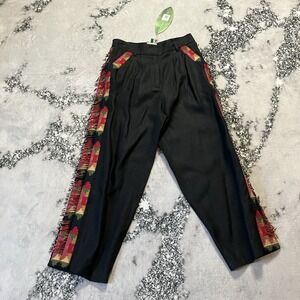 Farm Rio Pants Womens Sz S‎ Black Linen Beaded Fringe Carrot Aztec Southwestern